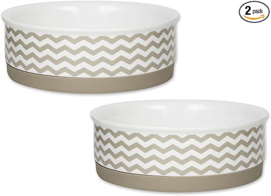 Bone Dry Ceramic Pet Collection Chevron, Medium Set, 6x2, Stone, 2 Piece