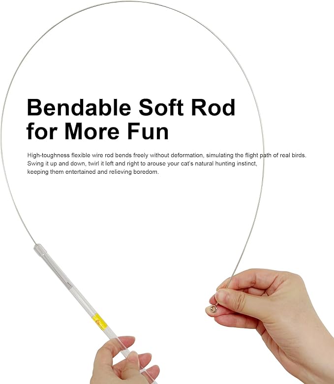 TTcat 63.39” Extra Long Cat Teaser Wand, Retractable Flexible Wire Rod, Bite Resistant with 3 Feather Refills, Interactive Cat Toy for Boredom Relief.