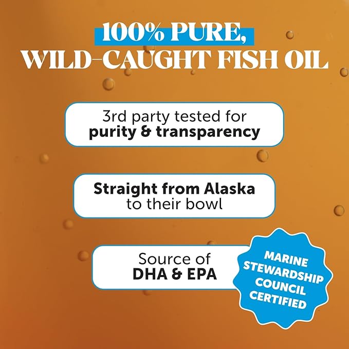 Omega 3 Fish Oil for Dogs and Cats - Liquid Fish Oil for Dogs Skin and Coat Supplement, Dog Omega 3 Fish Oil Supplement EPA + DHA, Wild Caught Pollock & Cod Oil for Dogs for Skin + Coat Health (32oz)