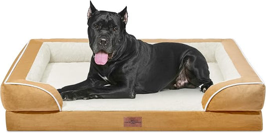 Comfort Expression Orthopedic Dog Bed for Extra Large Dogs 53x42 Inch, Waterproof Supportive Egg Crate Foam XXL Pet Bed with Removable Bolster, Dog Couch with Washable Cover & Non-Slip Bottom, Caramel