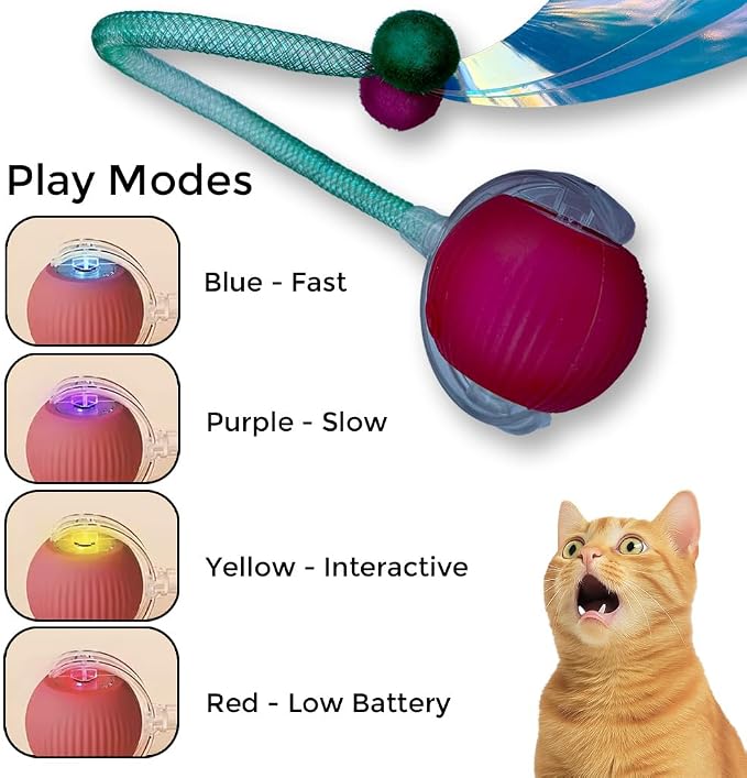 Cat Toys for Indoor Cats – Automatic Kitten Interactive Toy with Speedy Ball Tail as Pet Mental Stimulation - Kittens Small Dogs and Bored Adult Dog Balls to Keep Them Busy as Enrichment - Red