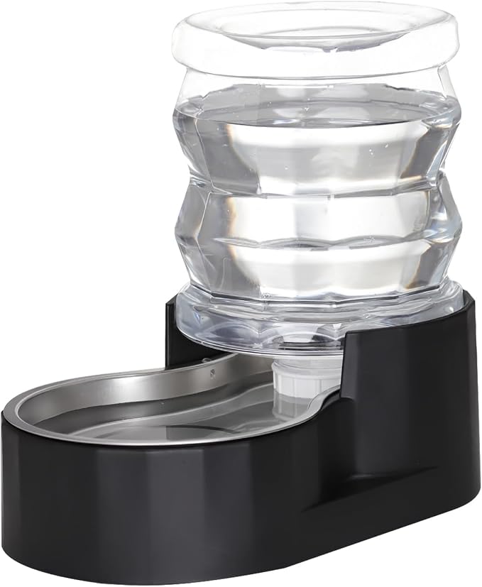 RIZZARI 4L Filter-Free Black Gravity Pet Water Dispenser for Cats and Small Dogs, Spill-Resistant Stainless Steel Water Bowl for Modern Apartments, Gaming Rooms, and Low-Mess Indoor Spaces