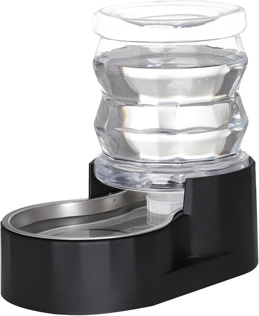 RIZZARI 4L Filter-Free Black Gravity Pet Water Dispenser for Cats and Small Dogs, Spill-Resistant Stainless Steel Water Bowl for Modern Apartments, Gaming Rooms, and Low-Mess Indoor Spaces
