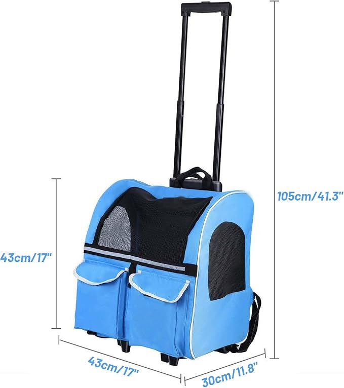 Pet Rolling Carrier Backpack with Wheels, Portable Cat Dog Travel Trolley Bag Carrier Case Luggage Box Backpack for Outdoor Indoor Use for Small Dogs/Cats