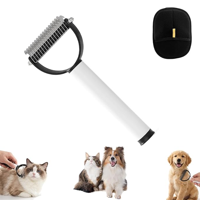 Double Sided Dematting Comb for Cats & Dogs, 2026 Upgrade Undercoat Rake Deshedding Grooming Tool, Multi-Functional Pet Detangling Comb, Double Sided Lint Remover Comb with Lint Roller (black)