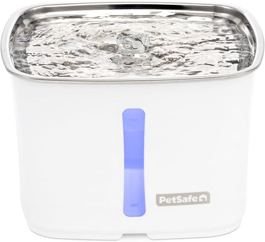 PetSafe Viva Cat Water Fountain (64oz/1.8L) Indoor Water Dispenser for Cats and Small Dogs, Stainless-Steel Bowl with Whisper Quiet Pump, Dishwasher Safe, Easy to Clean, Water Filters Included