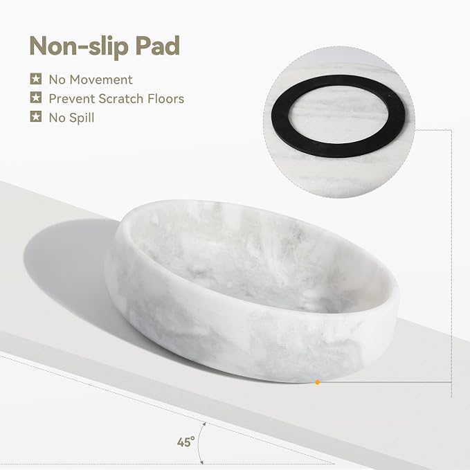White Marble Dog Bowls, Non-Slip Dog Food Water Bowl Small, Heavy Duty Pet Bowl for Cats and Medium Dogs, Weighted African Natural Marble, Holds 4 Cups(5lbs)