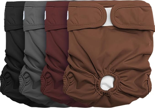 Vecomfy Reusable Female Dog Diapers for Small Dogs,(4 Pack) Easy Absorbent Puppy Diapers for Peeing,in Heat,Doggie Period Panties,Dark Colors,S