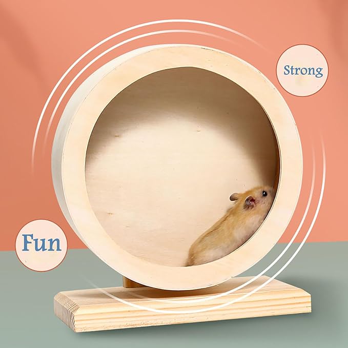 Hamster Exercise Wheel，Small Animals Running Toy Suitable for Rat, Pig, Chinchilla, Gerbil, etc. pet Wooden Harmless, Handmade (S)