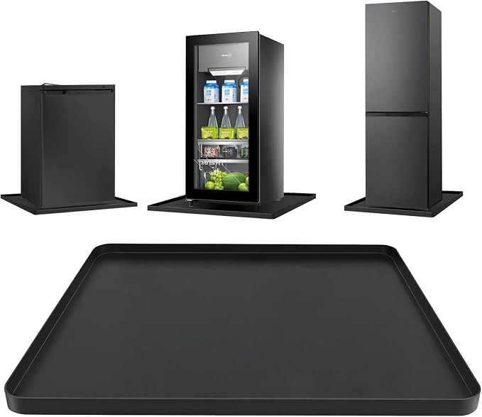 Mini Fridge Mat, 23.6x23.6x0.6 Inch Non-Slip Thick Under Refrigerator Silicone Mat, Leak-Proof Washer Drip Tray for Carpet Floor Protection, Black