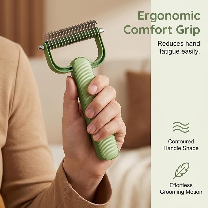 Double Sided Dematting Comb for Dogs Cats, 2026 Upgrade Undercoat Rake Pet Grooming Brush, Deshedding Tool Removes Tangles Knots and Loose Fur for Thick Coats Long Hair Pet