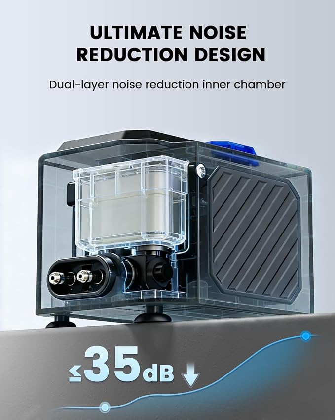 fishkeeper Strong Aquarium Air Pump – Ultra-Quiet 6W/10W Fish Tank Air Pump with Stainless Steel Dual Outlets, Adjustable Oxygen Aerator Pump with Air Stone Bubbler Kit for 1–200 Gallon