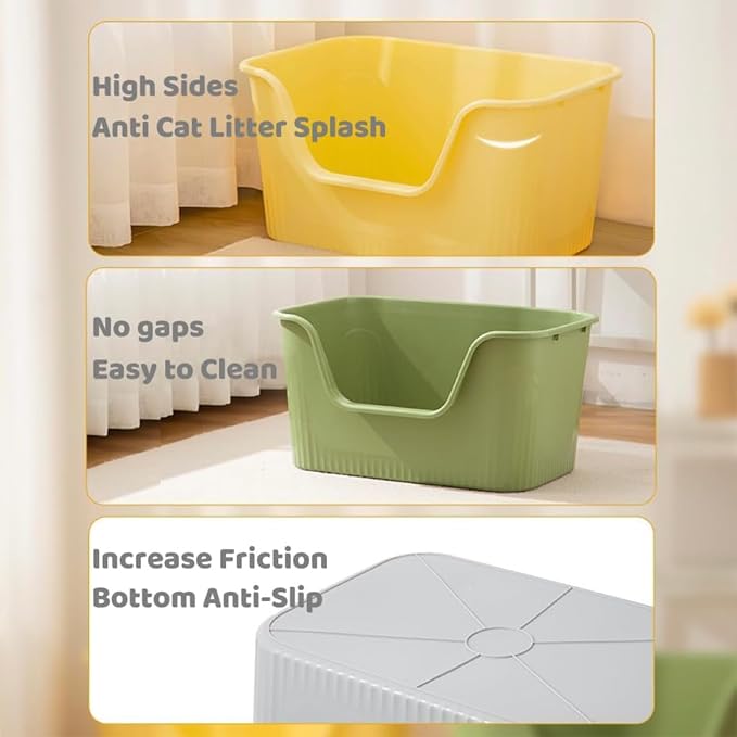Extra Large Litter Box with High Sides 25.27" Lx17.83 Wx13.11 H,Anti-Splashing,Tool-Free Assembly,Multi Kitty Cat Litter Box,Jumbo (Green)
