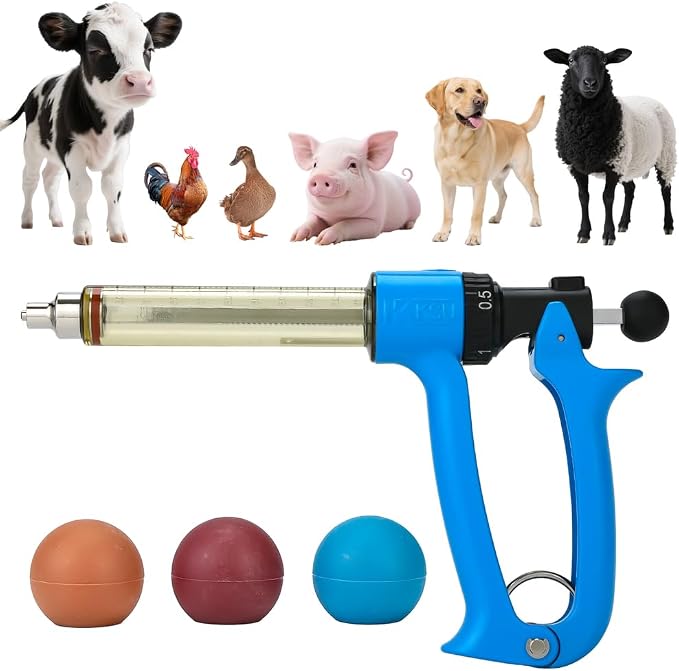 25ml Semi-Auto Repeating Livestock Syringe Gun, 5 Dose Settings | Ergonomic Grip, Clear Barrel & Luer Lock, Vet Injector for Cattle, Horses, Goats, Sheep & Pigs