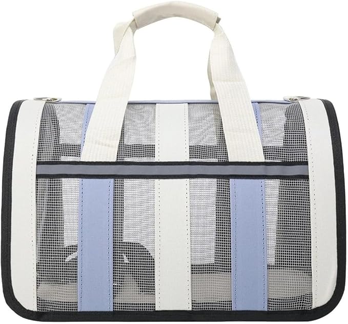 Handheld Foldable Single-Shoulder Dog Bag Large Capacity Cat Four-Season Outdoor Pet Mesh Breathable Portable Backpack(Hazebluespell White,M)
