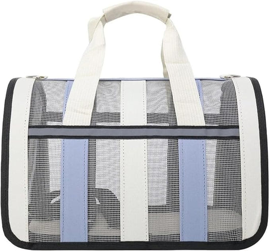Handheld Foldable Single-Shoulder Dog Bag Large Capacity Cat Four-Season Outdoor Pet Mesh Breathable Portable Backpack(Hazebluespell White,S)
