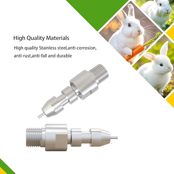 2pcs DIY Automatic Stainless Steel Rabbit Nipple Drinkers with Drill Bit (Silvery, 2pcs)