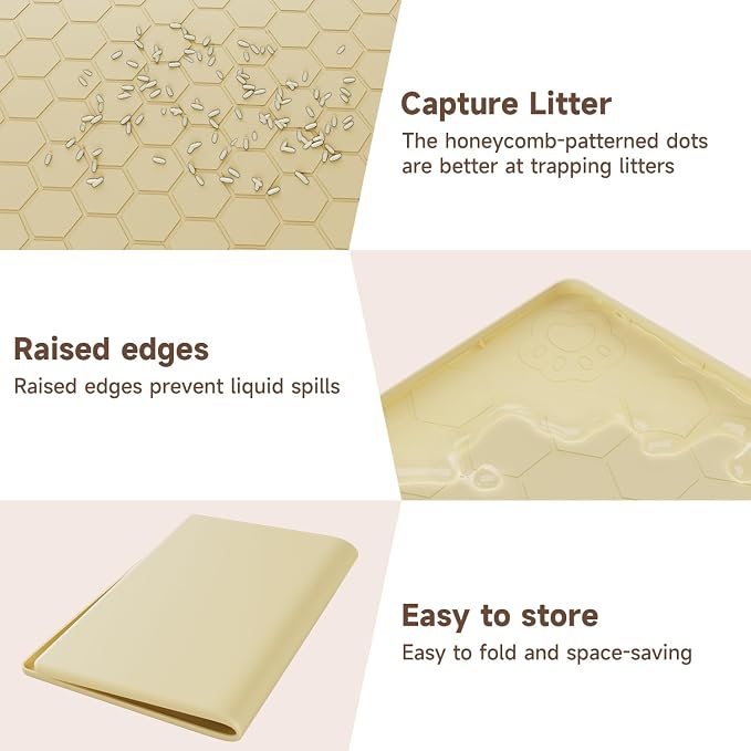 Cat Mat for Litter Box, 40" X 28" Large Silicone Cat Litter Trapping Mat, Waterproof Cat Litter Mat, Soft on Kitty Paws, Easy to Clean, Non-Slip Kitty Scratch Pad for Floor(Yellow)