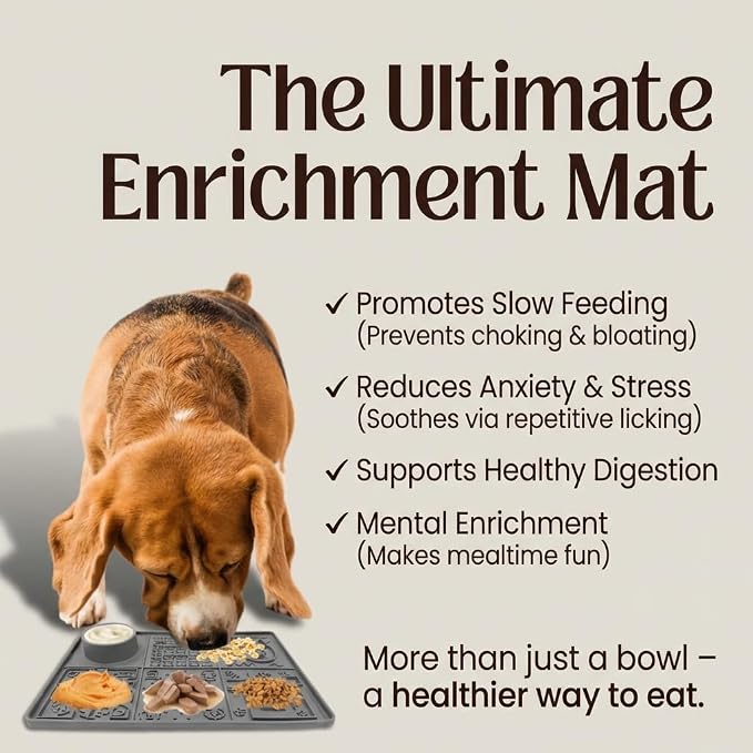 Tails & Tales Large Lick Mat for Dogs & Cats (11.2×16.7 in) with Strong Suction Cups, Slow Feeder Licking Pad for Anxiety Relief, Boredom & Bathing, Dog Enrichment Toy for Peanut Butter Yogurt (Gray)