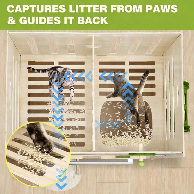 Cat Litter Box Enclosure Furniture with L-Shaped Anti-Tracking Exit, Litter Control Cabinet Captures Litter from Paws & Guides It Back into the Box, Fits Boxes up to 23.6" x 15.8" x 8", Birch Plywood