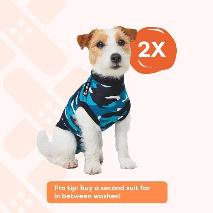 Suitical - The Original Dog Surgery Recovery Suit - Replace E-Collar & Cone - Spay, Neuter, Wounds, Prevent Licking - 2XL - Neck to Tail 31.5-36.2in - Chest 36-46in - Weight 80-120lbs, Blue Camouflage