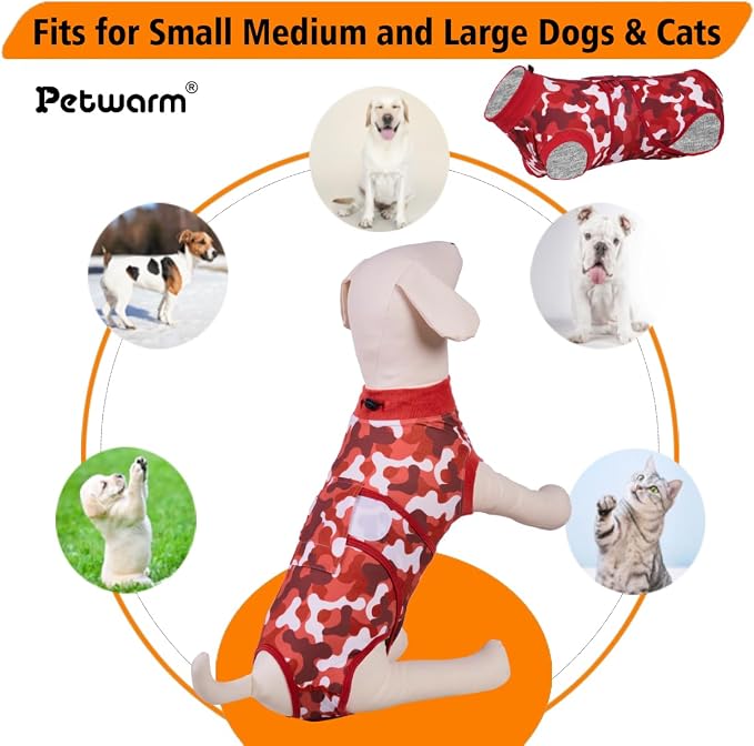 PetWarm Recovery Suit for Dogs, Dog Sweaters's Inner Clothes, Pet Pajamas for Surgery Recovery Pets Recovery Pajamas Suit Female Male for Spay Neuter, Camouflage Pattern, Red, XL