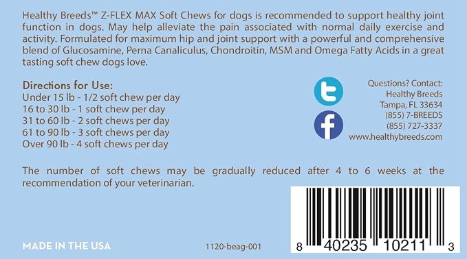 Healthy Breeds Beagle Z-Flex Max Hip and Joint Soft Chews 50 Count