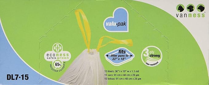 Van Ness DL715 Pureness Extra Giant Drawstring Cat Pan Liner, 45-Count (3 x 15 Count Boxes)