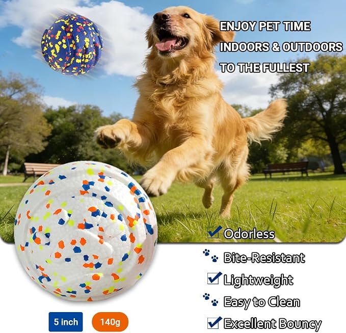 Mankoda Durable ETPU Dog Toy Ball, 5 Inch Big Dog Balls for Aggressive Chewers - Hollow Design and Textured Gullies/Non-Toxic Bite/Built-in Low-Noise Bell, Dog Chew Toy for Medium/Large Dogs