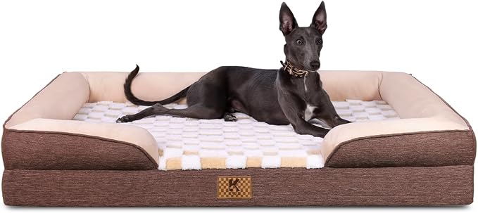 KSIIA Waterproof Dog Bed Orthopedic for Medium Senior Dog Couch with Sides, Extra Thick Supportive Pet Bed Sofa with Soft Plush Cover and Non-Slip Bottom, 36 x 27 Inch, Brown