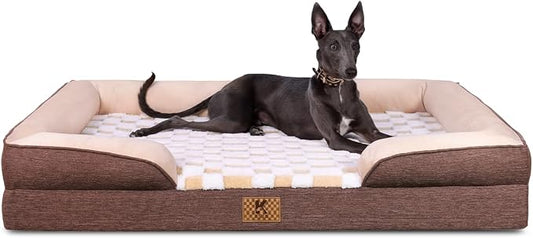 KSIIA Waterproof Dog Bed Orthopedic for Medium Senior Dog Couch with Sides, Extra Thick Supportive Pet Bed Sofa with Soft Plush Cover and Non-Slip Bottom, 36 x 27 Inch, Brown