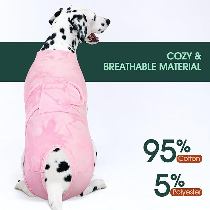 Kuoser Dog Surgery Recovery Suit, Anti Licking Surgical Suit for Dogs Male Neuter, Soft Dog Surgery Suit Female Spay Subsititute E-Collar Cone, Doggie Body Suits After Surgery Pink Tie Dye XS