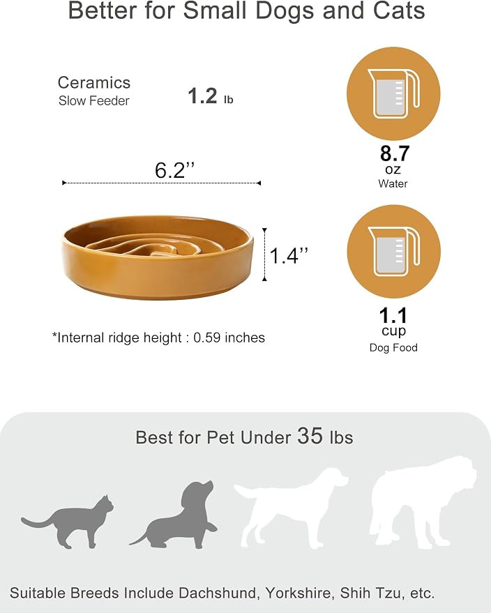 Ceramic Slow Feeder Dog Bowl, Maze Puzzle Non-Slip Silicone Base Stoneware Bowl for Small Medium Dogs, Heavy Duty Anti-Bloat Dog Food Bowl Dishwasher Safe – Orange, Small