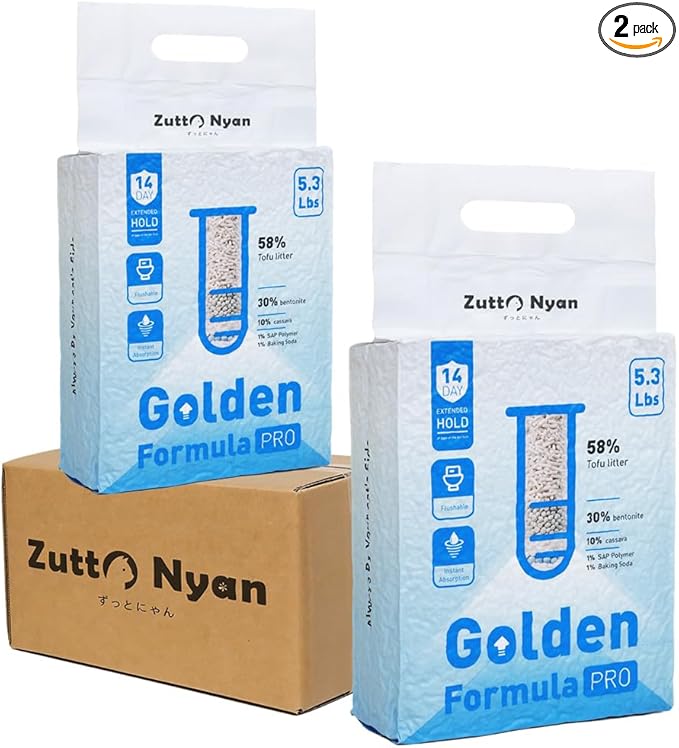 Zutto Nyan 5 in 1 Cat Litter - Superior Odor Control, Fast Clumping, Flushable, Low Tracking, 99% Dust Free. Tofu, Bentonite & Cassava Blend with Natural Deodorizers(5.3lb X 2 Bag)