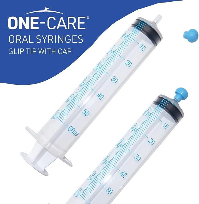 ONE-CARE 60ml Oral Syringe with Cap - Sterile, Individually Wrapped - 25 Syringes/box (25 Pack), Slip Tip, Syringe for Liquid, Versatiie use
