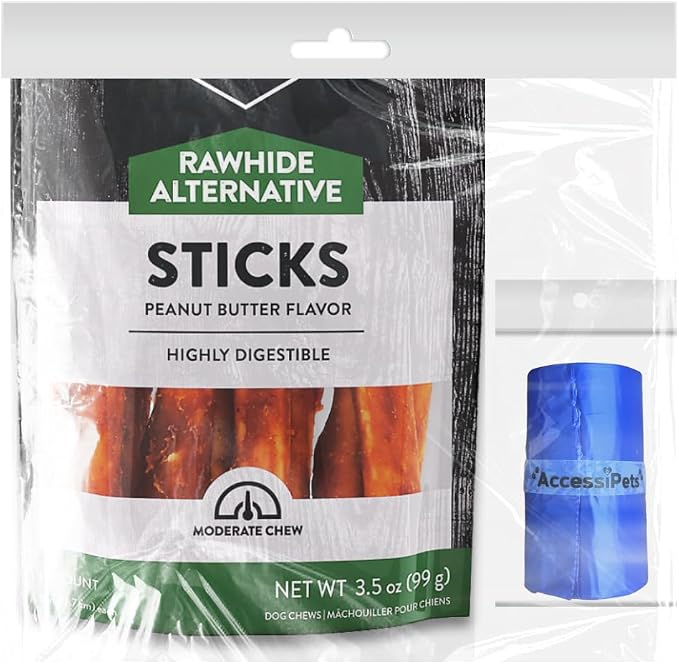Rawhide Free 5 inch Retriever Sticks with 1 Bag Roll, Peanut Butter 3.5 oz