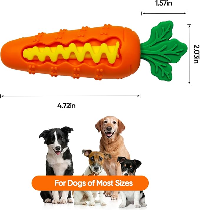 Indestructible Carrot Dog Toy for Aggressive Chewers - Tough Natural Rubber Chew Toy for Boredom, Interactive Treat Toy for Mental Stimulation - Durable Squeaky Toy for Small & Medium Dogs