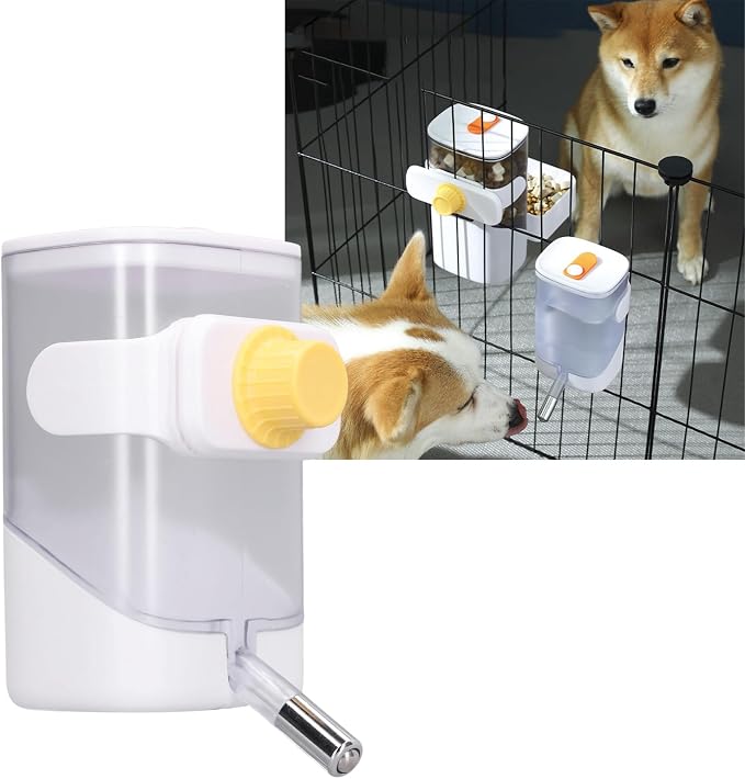 23.67oz Pet Water Feeder Bottle,Stainless Steel Cage Hanging Water Dispenser for Dogs,Cats,Hamsters,Rabbits (White)
