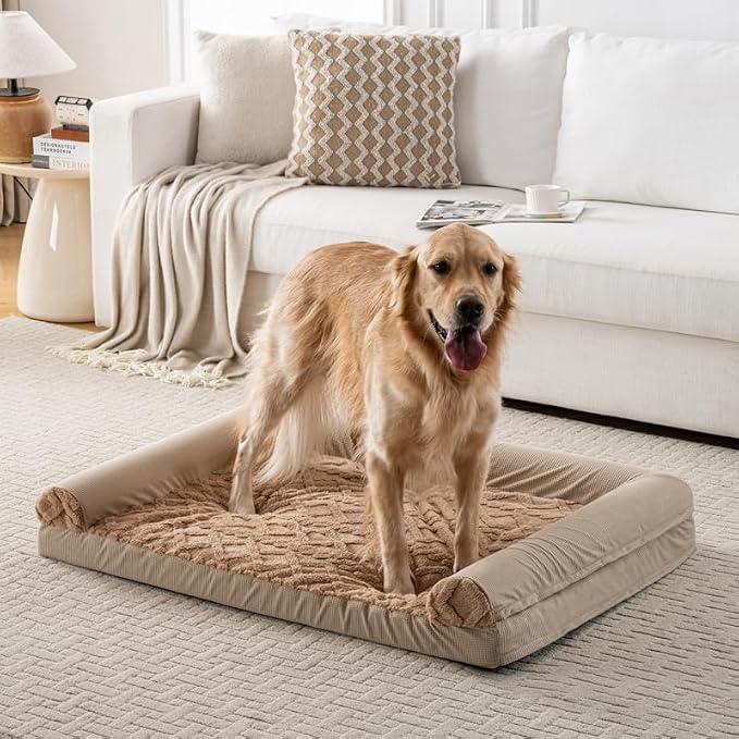 Dog Bed, U-Shaped Couch-Style Pet Bed with Waterproof Cover, Removable Washable Cover, for All Dog and Cat Breeds (Brown, 42" x 30" x 6.5")