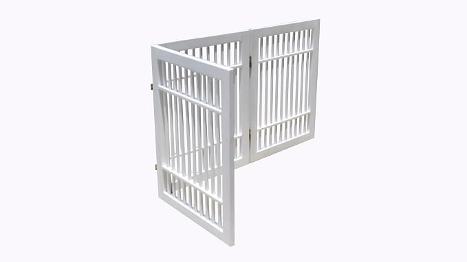 Urnporium Freestanding Wooden Dog Gate for Doorways – Foldable Acacia Wood Pet Gate, No Drill Portable Indoor/Outdoor Puppy Fence Barrier (White Pet Gate, 3 Panel 24" Tall)