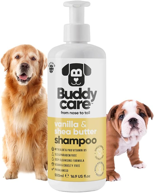 Buddycare Vanilla & Shea Butter Dog Shampoo - (16.90oz) Itch Relief & Dog Shampoo Sensitive Skin Care, Dog Shampoo and Conditioner, Premium Dog Grooming Supplies for All Breeds