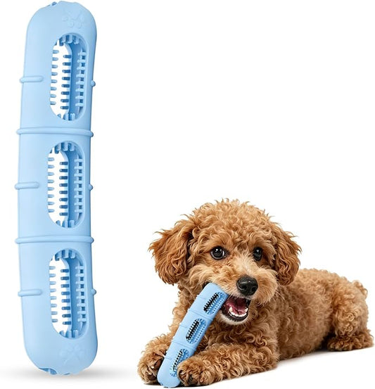 Bite and Brush Puppy Rubber Chew Toy for Teething, Chew Toys for Dogs with Bristles, Stuffable Rubber Teether for Small Medium Dogs, BPA-Free, Teeth Cleaning & Teething Relief, Keeps Puppy Busy (Blue)