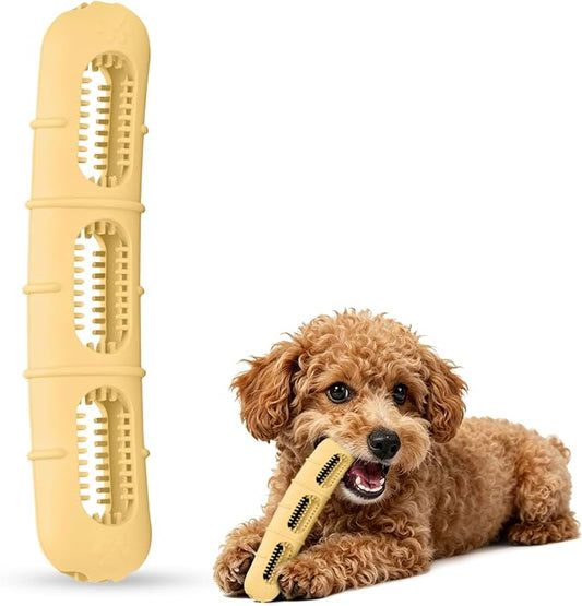 Puppy Rubber Chew Toy for Teething, Chew Toys for Dogs Small Breed with Bristles, Stuffable Puppy Teething Toy, BPA-Free Teeth Cleaning & Teething Relief, Keeps Dog Busy (Yellow)