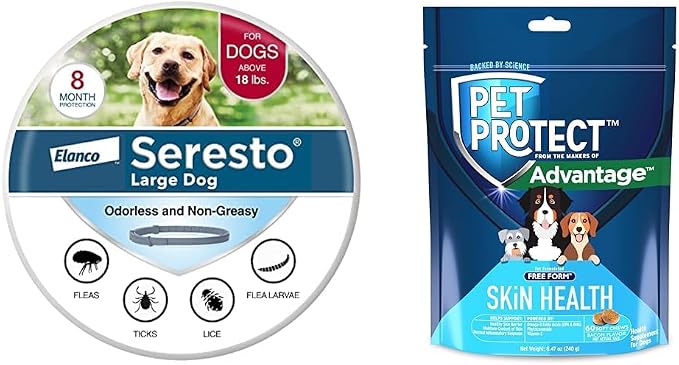 Bundle of Seresto Large Dog | 8 Months Protection + Pet Protect Skin Health Soft Chews for Dogs 60 Count