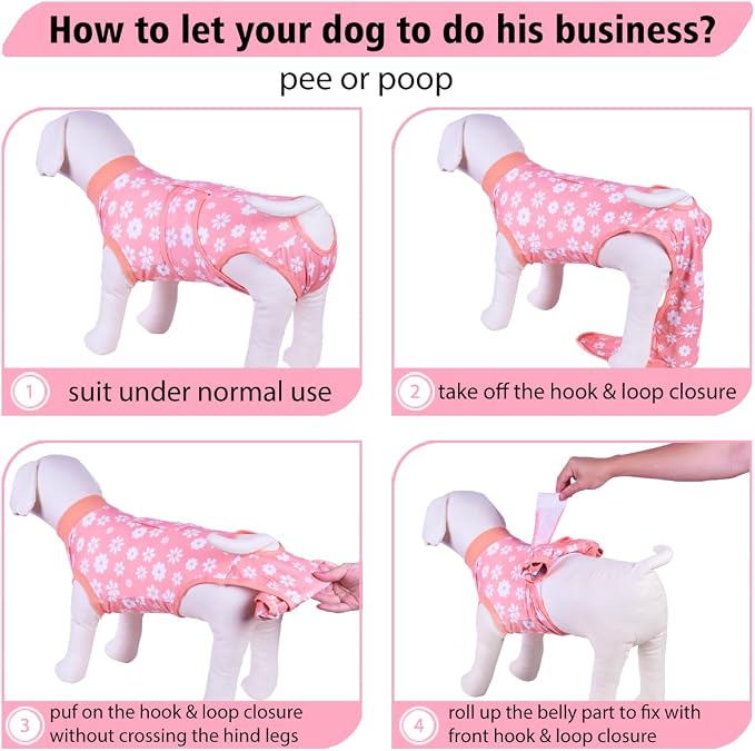 PetWarm Recovery Suit for Dogs, Dog Surgical Recovery Suit Female and Male, After Surgery Dog Onesie, Anti-Licking Dog Surgery Recovery Suit, Flower Pattern, Yellow, XS