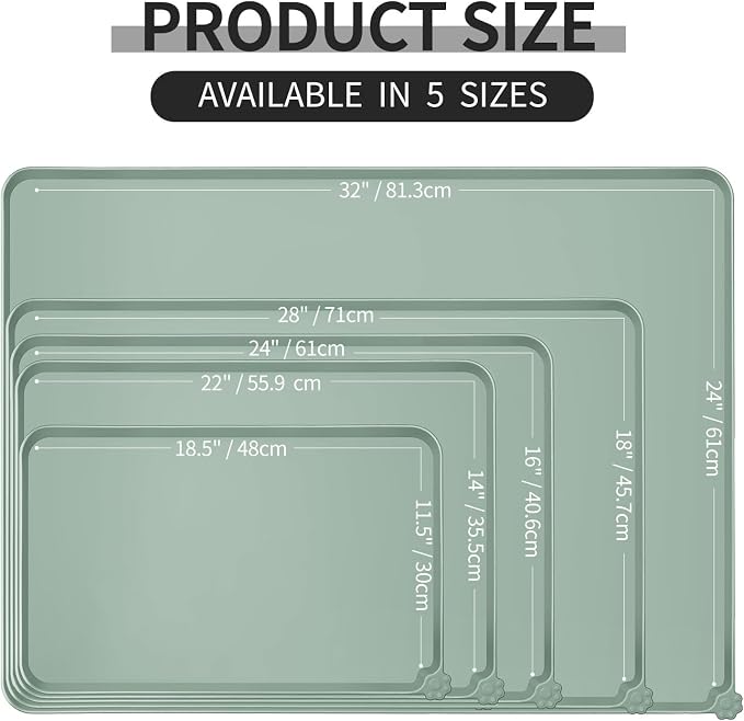 Reopet Silicone Pet Feeding Mat - Waterproof & Non-Slip Dog Cat Placemat | High Raised Edges Prevent Food & Water Spills to Protect Floors, Easy to Clean, Fit for Dog Cat Bowls