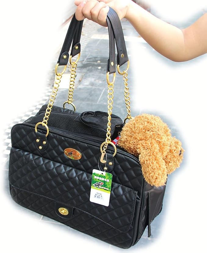 B-JOY New Dog Carrier Dog Handbag Dog Purse Pet Tote Bag Soft Sided Pet Carriers with Double Chain Handles Black