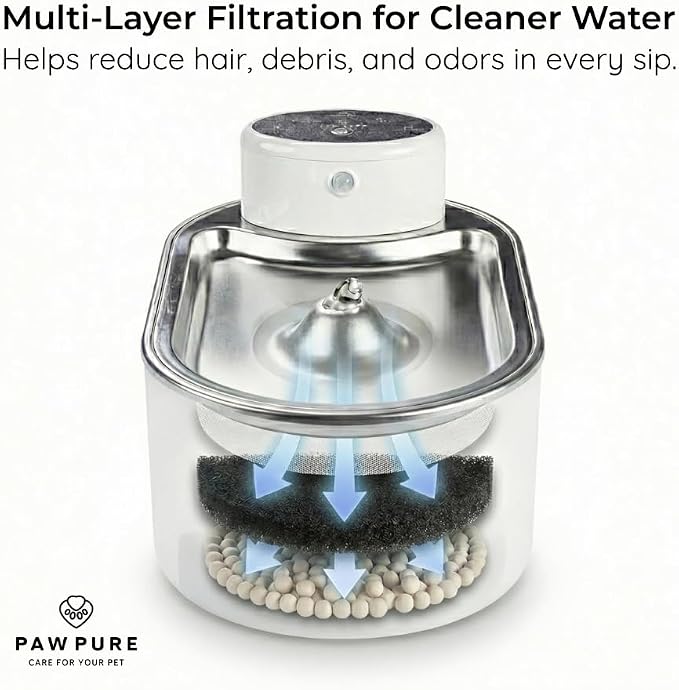 Cat Water Fountain Stainless Steel & Dog Water Fountain, Wireless 30-Day Battery, 20dB Ultra-Quiet Cordless Pet Fountain for Cats & Small/Medium Dogs, 3L/108oz