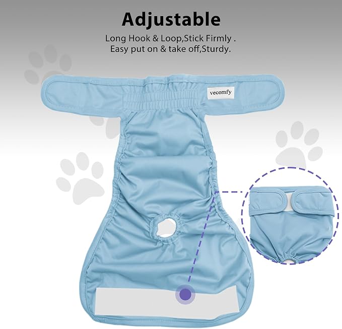 Vecomfy Reusable Female Dog Diapers for Medium Dogs,(4 Pack) Easy Absorbent Large Doggie Diapers for Peeing,in Heat,Dog Period Panties,L
