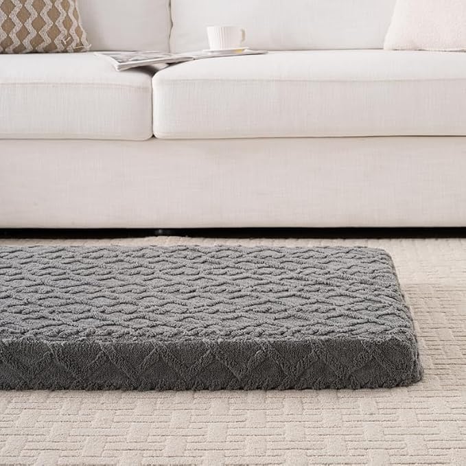 Memory Foam Dog Crate Pad, Large Size, Dark Gray Color, Waterproof Lining, Washable Cover for Dogs and Cats 44" L x 32" W x 3" H